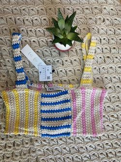 Zara Striped Crochet Knit Crop Top Multicolor