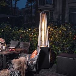 48,000 BTU Black Heat-Focusing Pyramid Propane Gas Patio Heater with Wheels