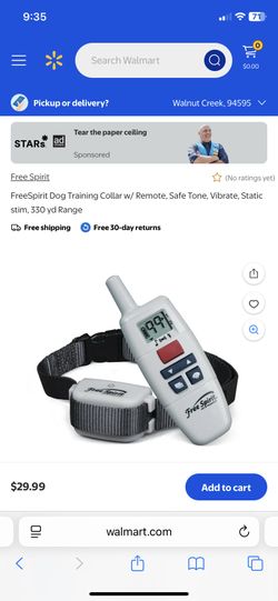FreeSpirit Dog Training Collar w/ Remote, Safe Tone, Vibrate, Static stim, 330 yd Range