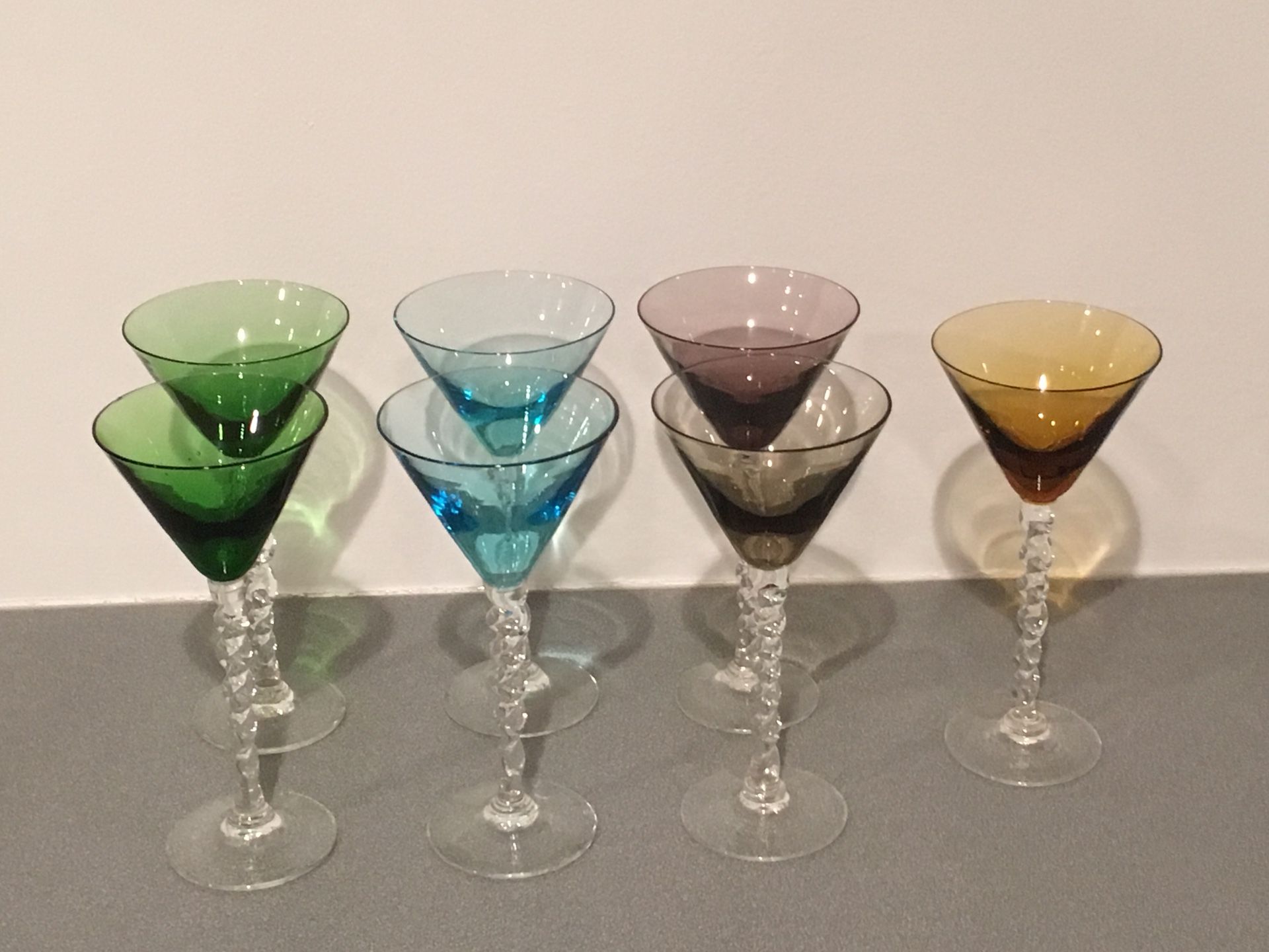 Vintage Italian 1950s colored Martini / Cordial glasses clear barely