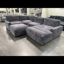 Corduroy Grey Comfortable Sectional Sofa