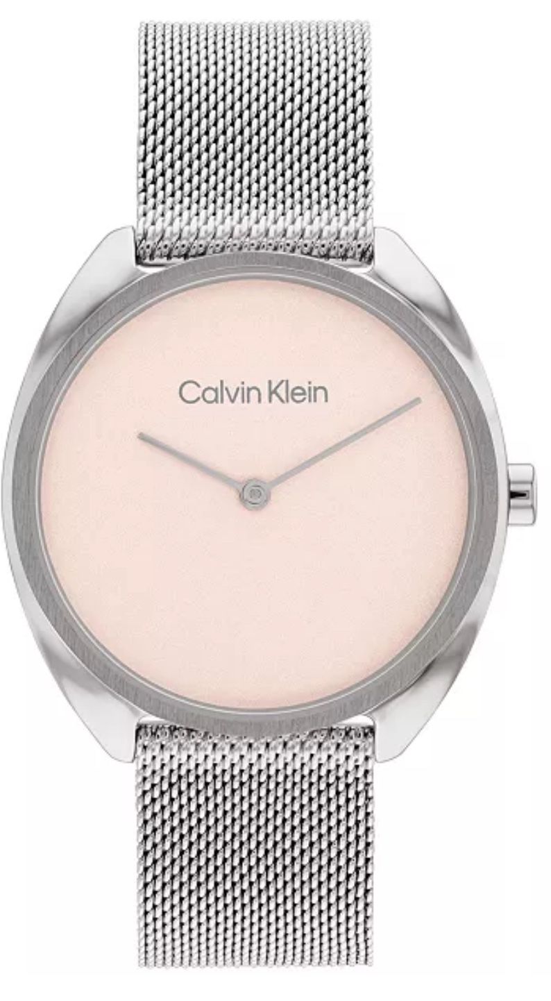Calvin Klein Pink Dial Silver Womens mesh bracelet watch