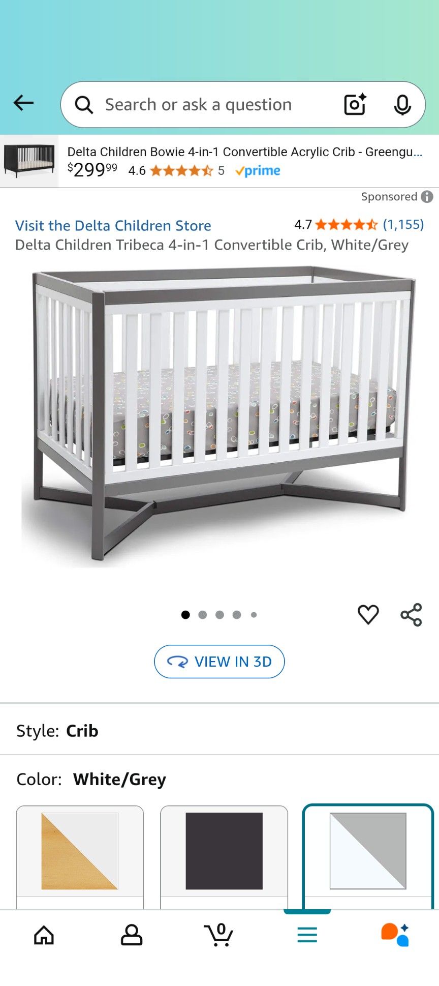 Delta Children Tribeca in Convertible Crib, White/Grey
