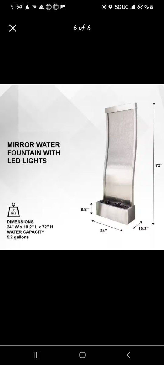 XBrand 72" Steel/Glass Free-Standing Mirror Waterf