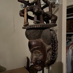 Hand carved African Mask With Stand