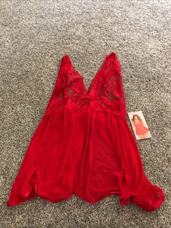 Seven Til Midnight Red 2 Pc Floral Galloon Lace Babydoll With Panty, 3X/4X, NEW