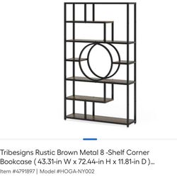 Tribesigns Rustic Brown Metal 8 -Shelf Corner Bookcase (43.31-in W × 72.44-in H x 11.81-in D)...