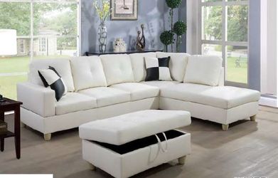 Brand New Box White Faux Leather Sectional Special
