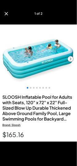 NEW SLOOSH Inflatable Pool For Adults With Seats, 120" X 72" X 22"