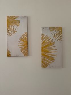 Modern Gold Wall Decor Bundle – Canvas Art, Sunbursts & Planters
