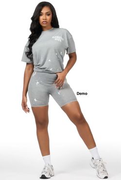 Rockstar Original Living For It Heather Gray Bike Short Set (Medium)