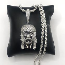 925 Sterling Silver 3.20CT MOISSANITE Jesus Pendant Rope Chain Men’s Necklace 