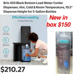 New in. Box Brio 430 Black Bottom Load Water Cooler Dispenser, Hot, Cold & Room Temperature, 10.5" Dispense Height for 5-Gallon Bottles ✅$150 firm cas