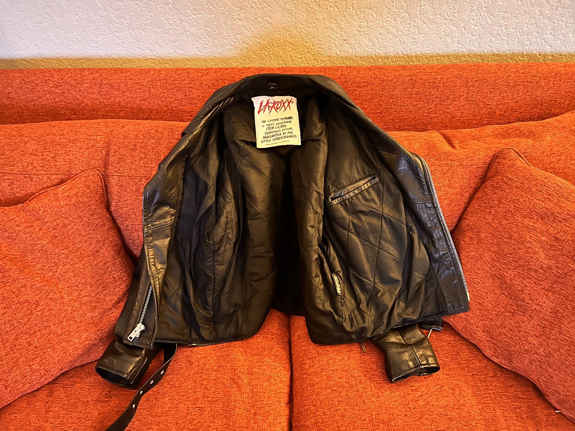 Vintage LA ROXX Black Leather Motorcycle Jacket - SIZE 46