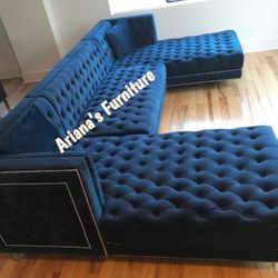 Black Friday Sale Blue Velvet Sectional U-Shaped