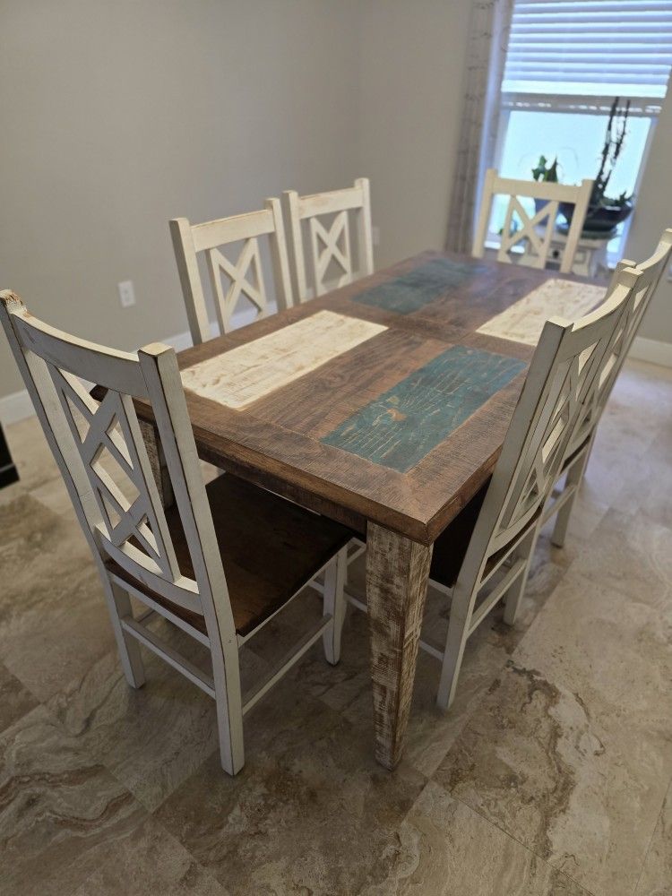 Rustic Style Table With 6 Chairs