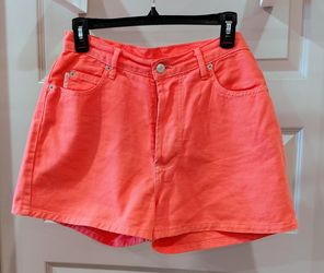 Y2K Bongo Neon Coral Denim Shorts High Rise Vintage 90s Barbiecore