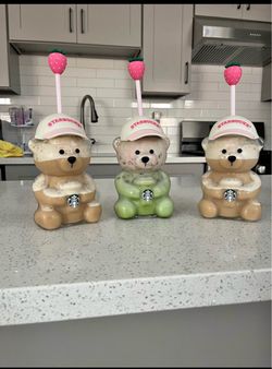 Starbucks Bear Cup with Strawberry Straw – Set of 3