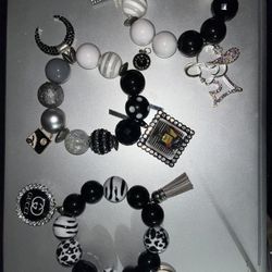 Black, White, And Silver Beaded Bracelet Set