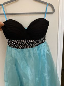 Teal blue prom formal dress