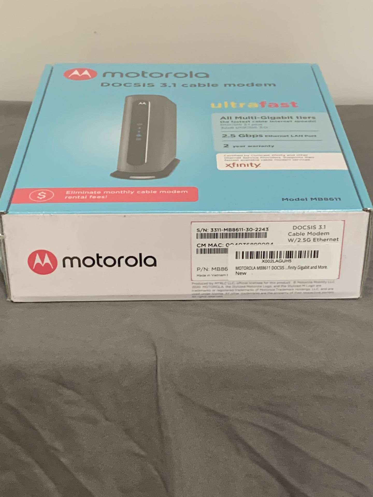 Motorola MB8600 DOCSIS 3.1 Cable - Black; Brand New Never Opened