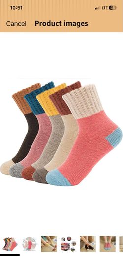 Double Couple  5 Pairs Winter Warm Knit Wool Socks - Vintage Casual Cozy Crew & Boot Socks in Assorted Colors