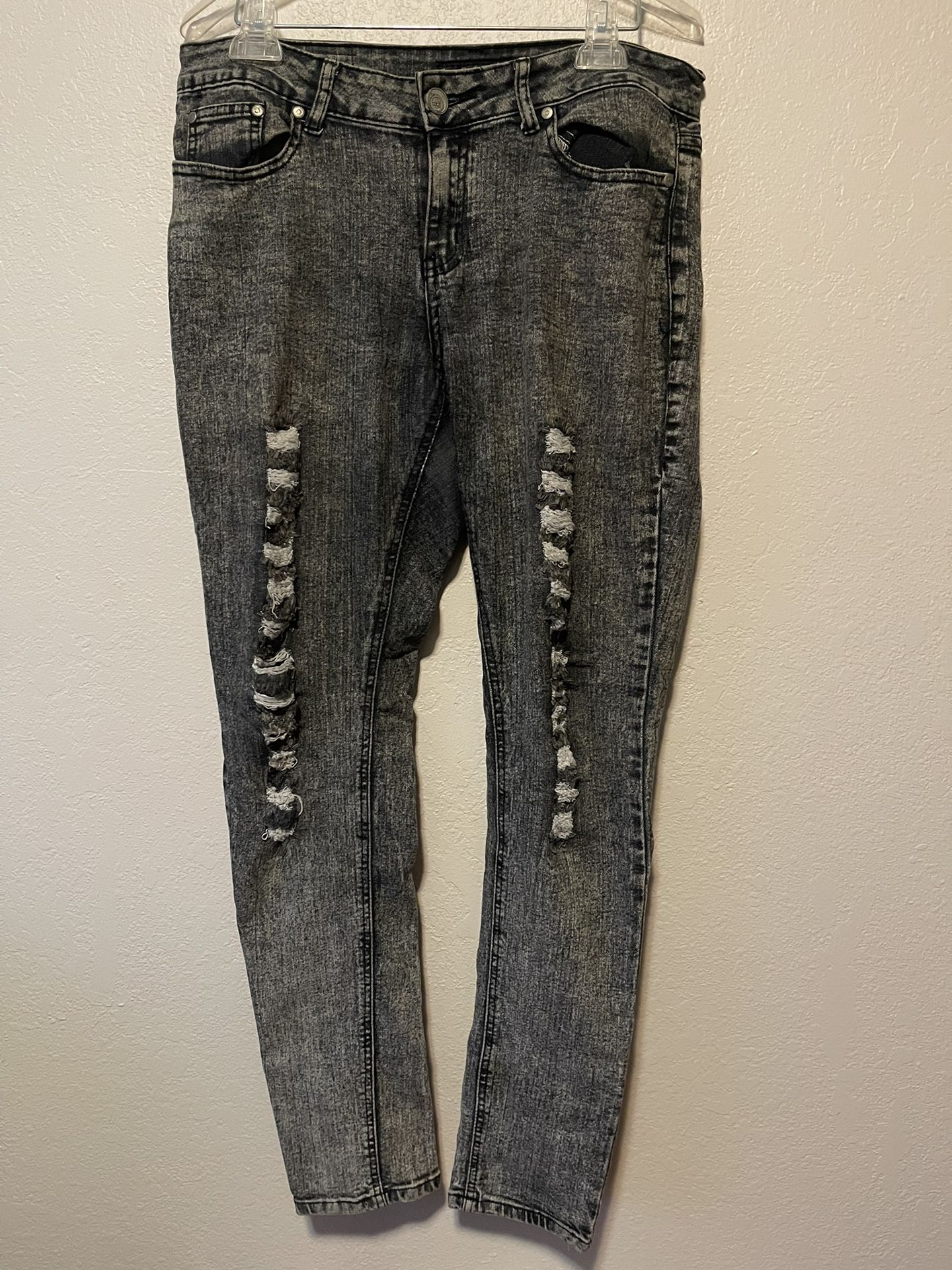 Bqb, Women’s Black Wash Stretchy Pockets Distressed Skinny Jeans, Size 13