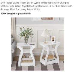 fromjbest End Tables Living Room Set of 2,End White Table with Charging Station, Side Table, Nightstand for Bedroom, 3 Tier End Table with Storage She