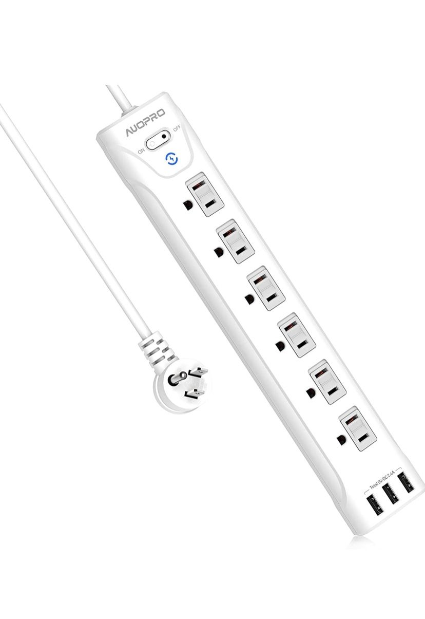 Power Strip Surge Protector,6 AC Outlets Power Strip with 3 USB Charging Ports(3 x 2.4A ),Slide-to-Close Outlet Covers and 5 ft 