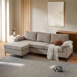 Corduroy Sectional Couch,100" L Shaped Sofa with Left Facing Chaise,Modern Comfy Deep Seat Couch for Living Room Office Small Space,Camel Brown
