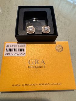 GRA Moissanite Cushion Halo Stud Earrings 0.5ct