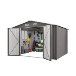 10 x 8 FT Outdoor Storage Shed, Large Metal Storage Shed, Lockable Door and Air Vent, Clear Window Garden Tool Shed for Bicycles, Tools, Lawnmowers, B