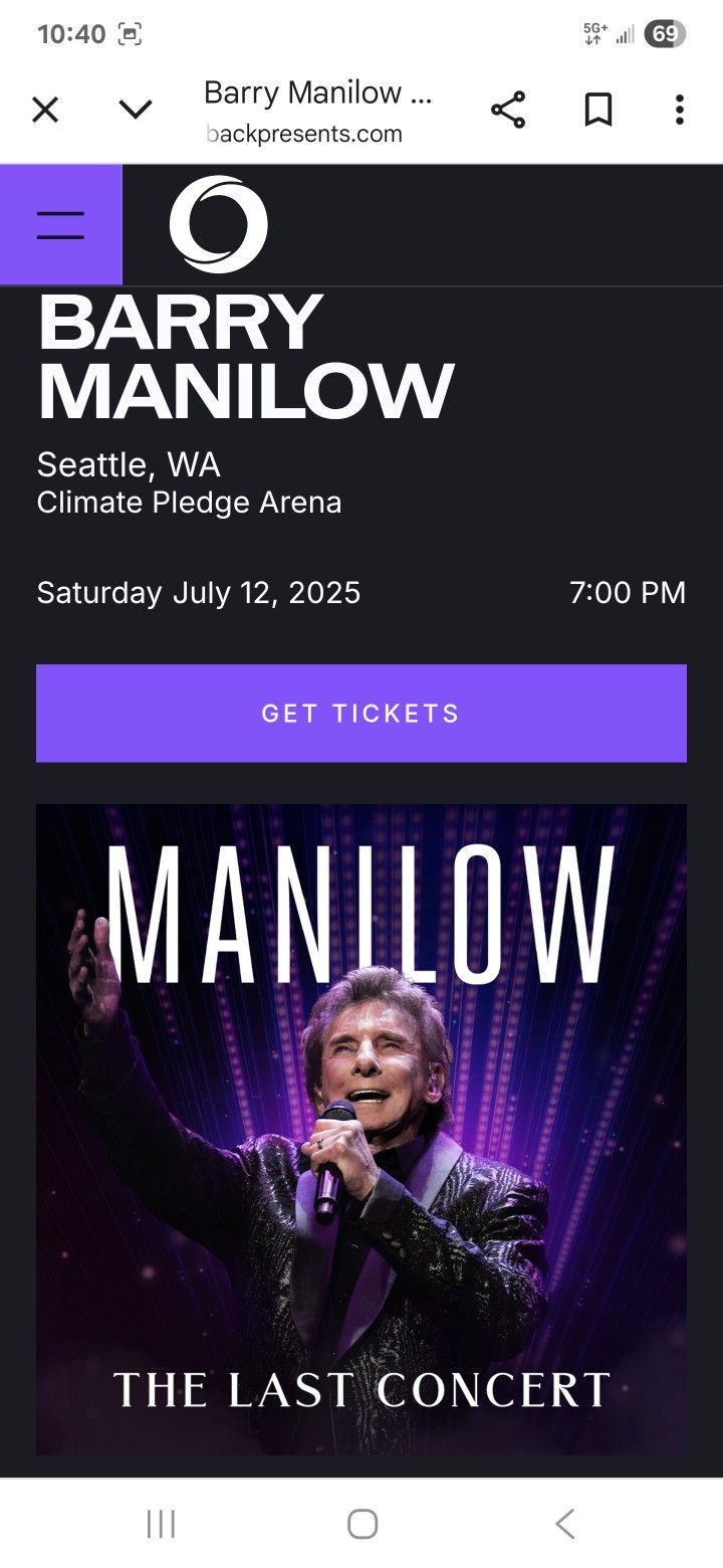 A Pair Of Barry Manilow Club Seats At Climate Pledge Arena  7-12