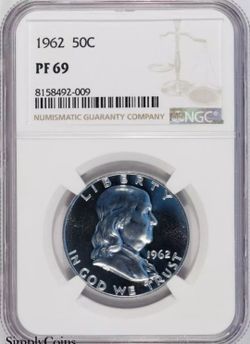 1962 Franklin Half Dollar ~ NGC PF69 ~ PROOF PR69 FLAWLESS Silver Coin US
