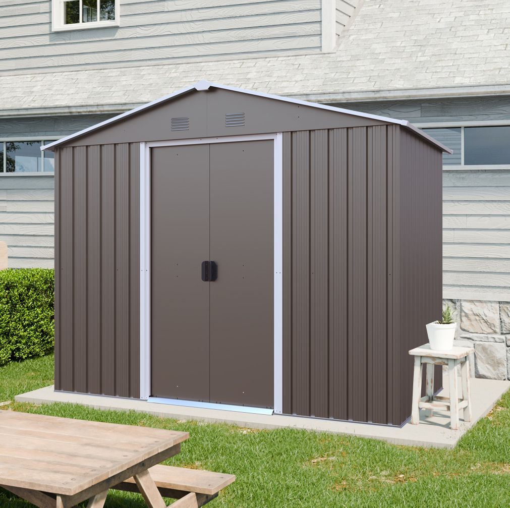 8ft x 4ft Outdoor Metal Storage Shed with Metal foundation,Gray