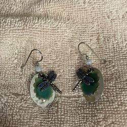 Dragonflies On Silver Dangle Earrings