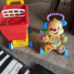 Toy Shopping Cart, Push Walker And Piano