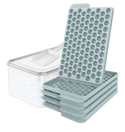 Mini Ice Cube Trays, 0.55” Tiny Pebble Ice for Iced Coffee & Cocktails Stackable with Lid & Storage Bin
