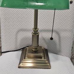  Brass Bankers Desk Lamp Green Glass 