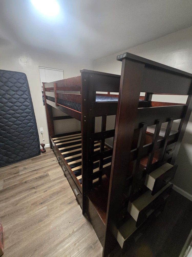 Twin Bunk Bed with Stairs and Trundle