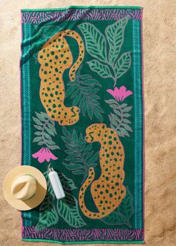 Better Homes & Gardens Jungle Cat Cotton Blend Beach Towel 72” x 38” Soft Large