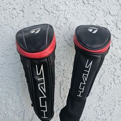 LOT 2 GREAT CONDITION TAYLORMADE STEALTH BLACK FAIRWAY WOOD & HYBRID GOLF HEADCOVERS TIGER
