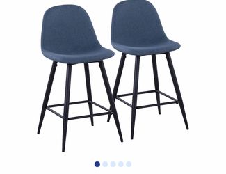 Blue Fabric Counter Stools Set of 4