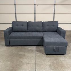 New Dark Gray Sofa Bed Sectional / Couch with Chaise (Can Deliver)