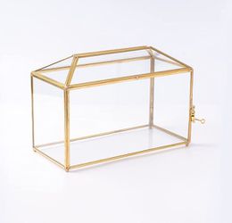 Large Geometric Glass Card Box Terrarium with Slot and Heart Lock, Foot,  Gold, Handmade, Brass,for Wedding Receiption, Wishwell, Keepsake  Centerpiece