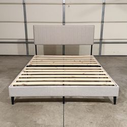 New Beige Queen Platform Bed Frame (Can Deliver)