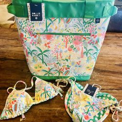 Roller Rabbit Vacation Tote cooler backpack. Small size Vacation/ Star Geo reversable Swim Suit SET