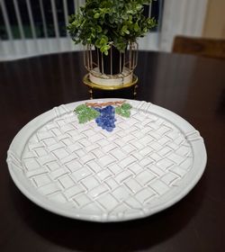 Vintage  Basketweave 13 inch Plate with 3D Grapes