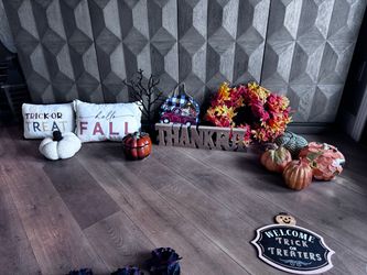 Fall & Thanksgiving Decor Bundle – Wreath, Pumpkins, Pillows & Signs – $60
