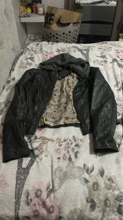 Black Leather Biker Jacket with Hood